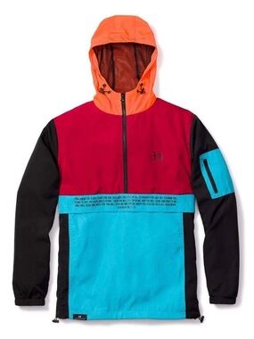 Collection B Colorblock Men’s Windbreaker Jacket - Red, Light Blue & Orange